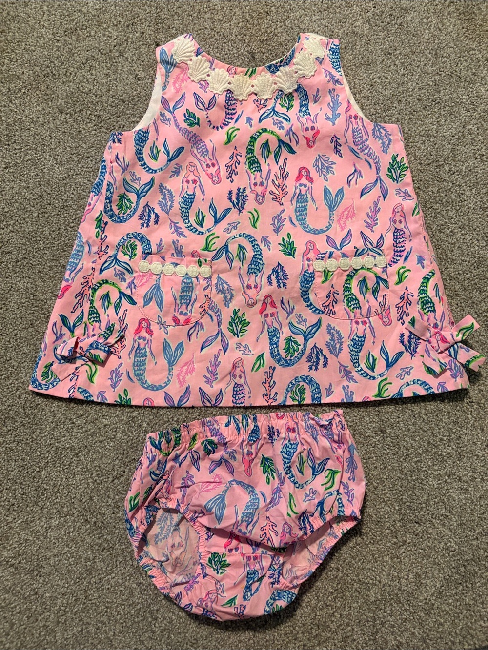 Lilly Pulitzer Pink Mermaid Print Dress & Bloomer Set